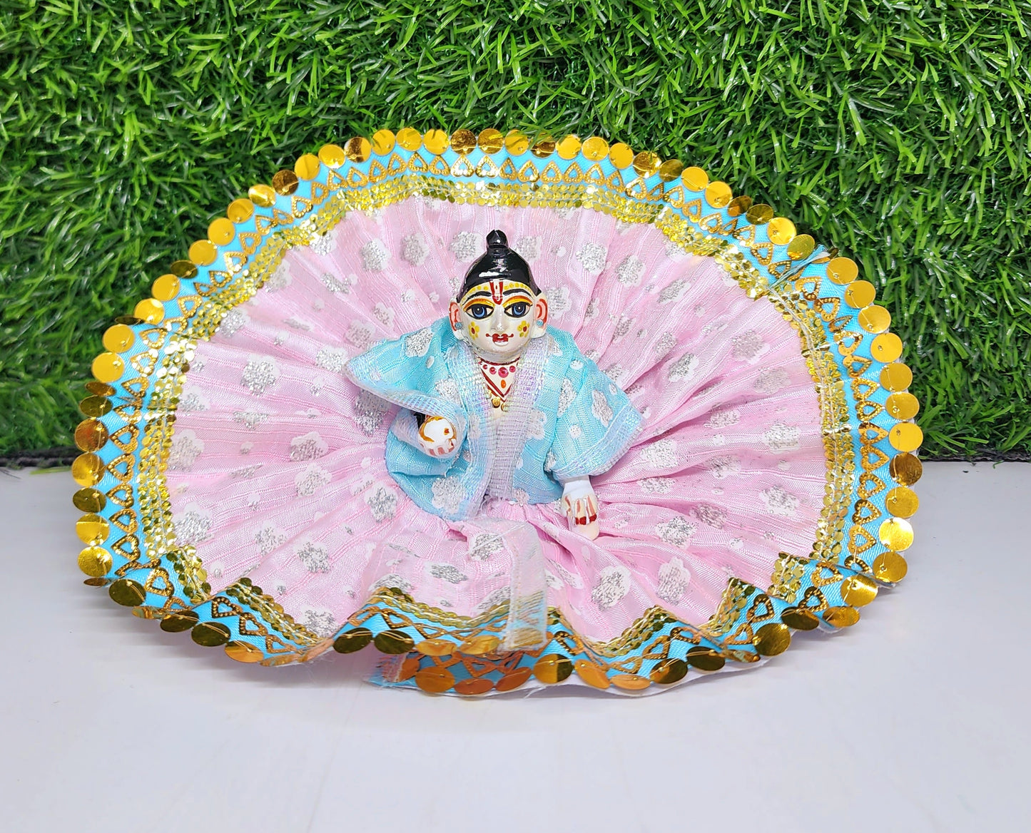 laddu gopal beautiful flower print with lace design dress