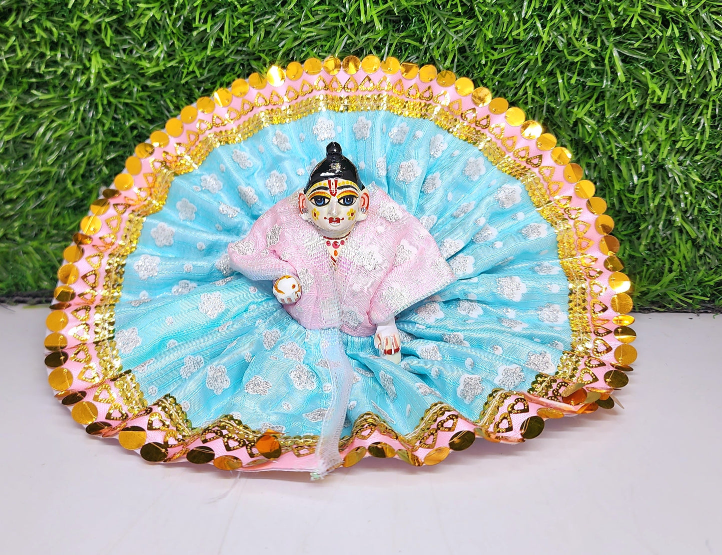 laddu gopal beautiful flower print with lace design dress