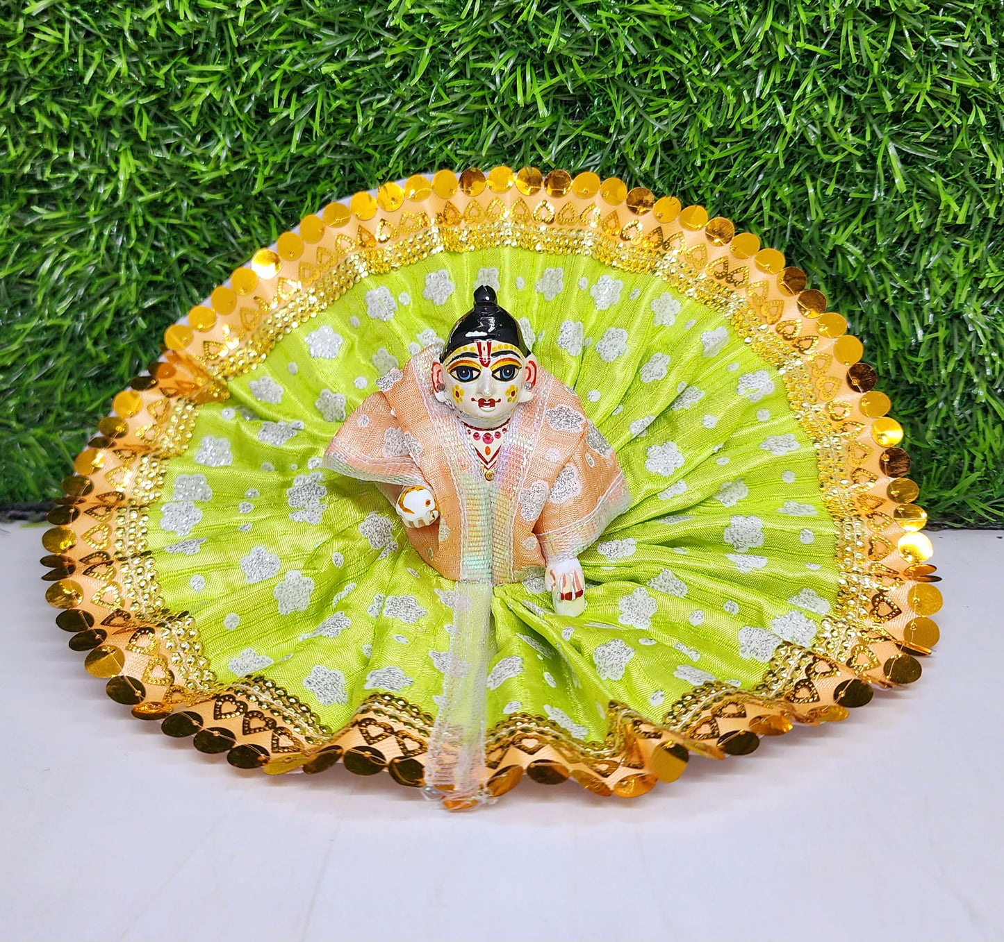 laddu gopal beautiful flower print with lace design dress