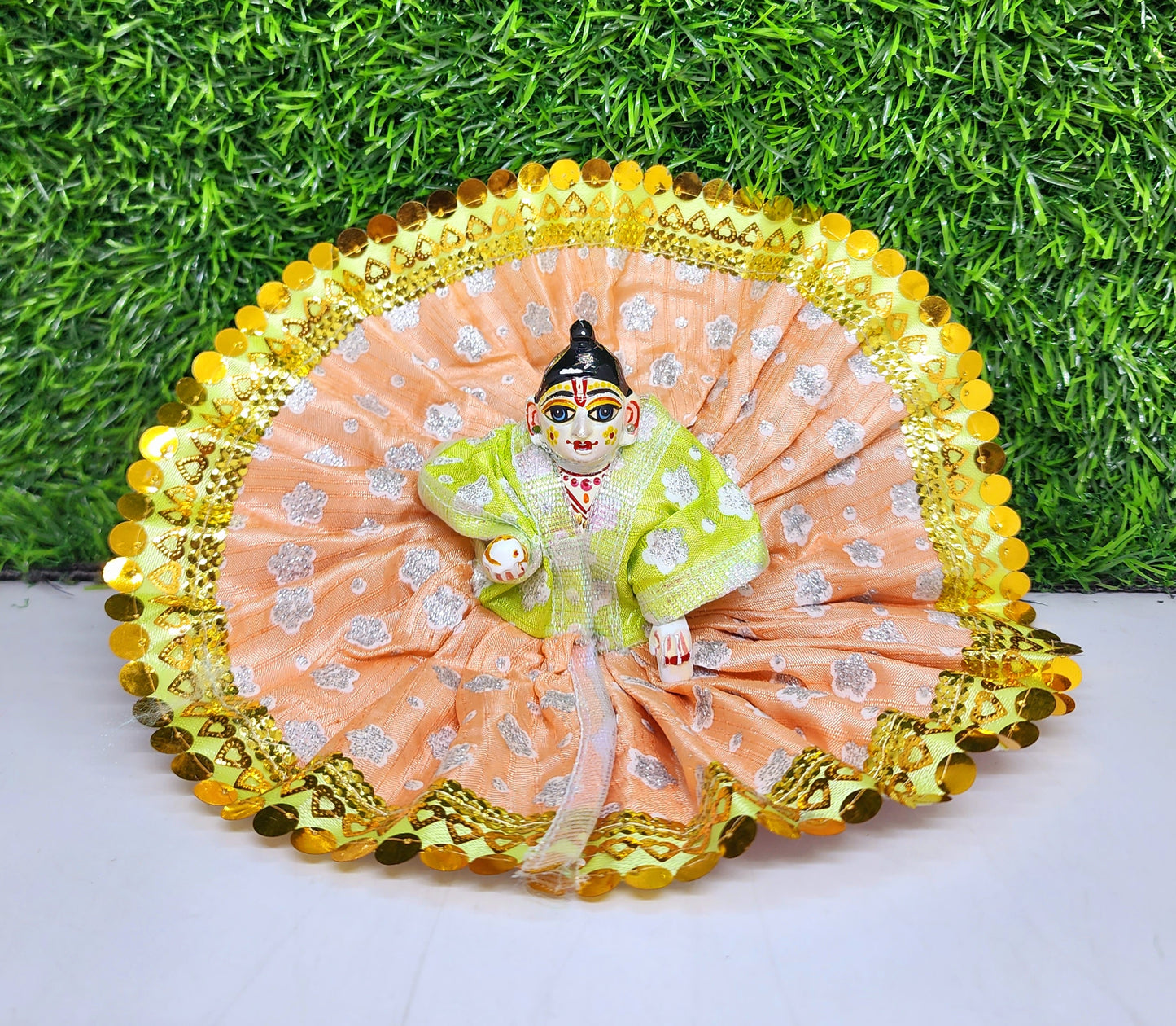 laddu gopal beautiful flower print with lace design dress