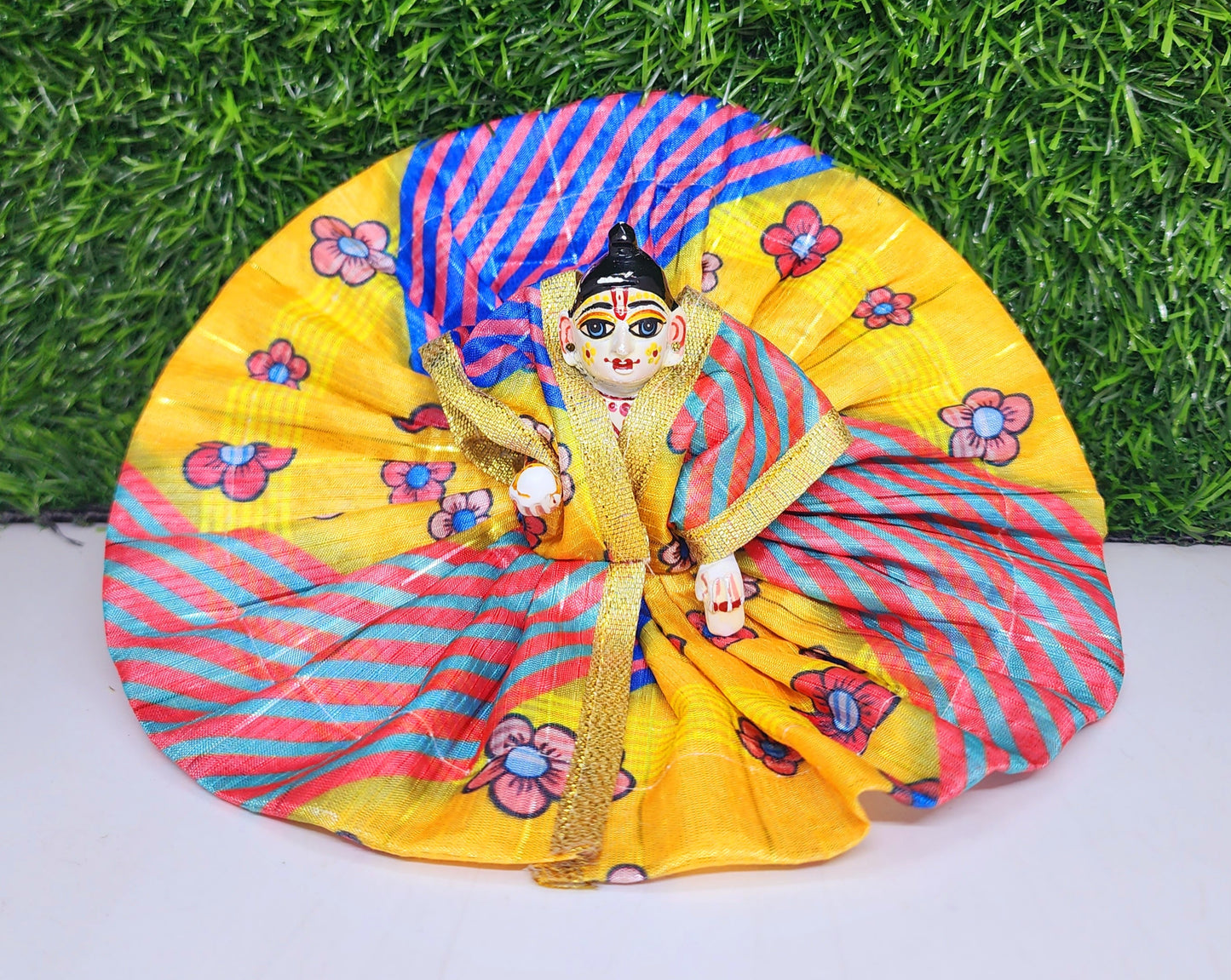 laddu gopal beautifull lehriya design with flower fancy dress