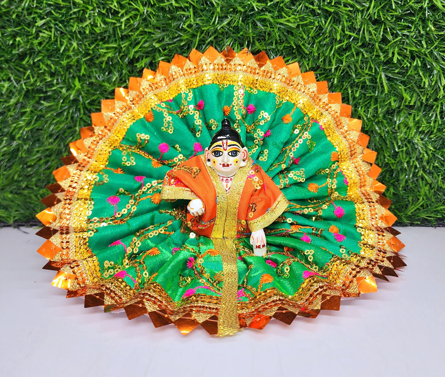 laddu gopal beautifull sitara design with lace fancy dress