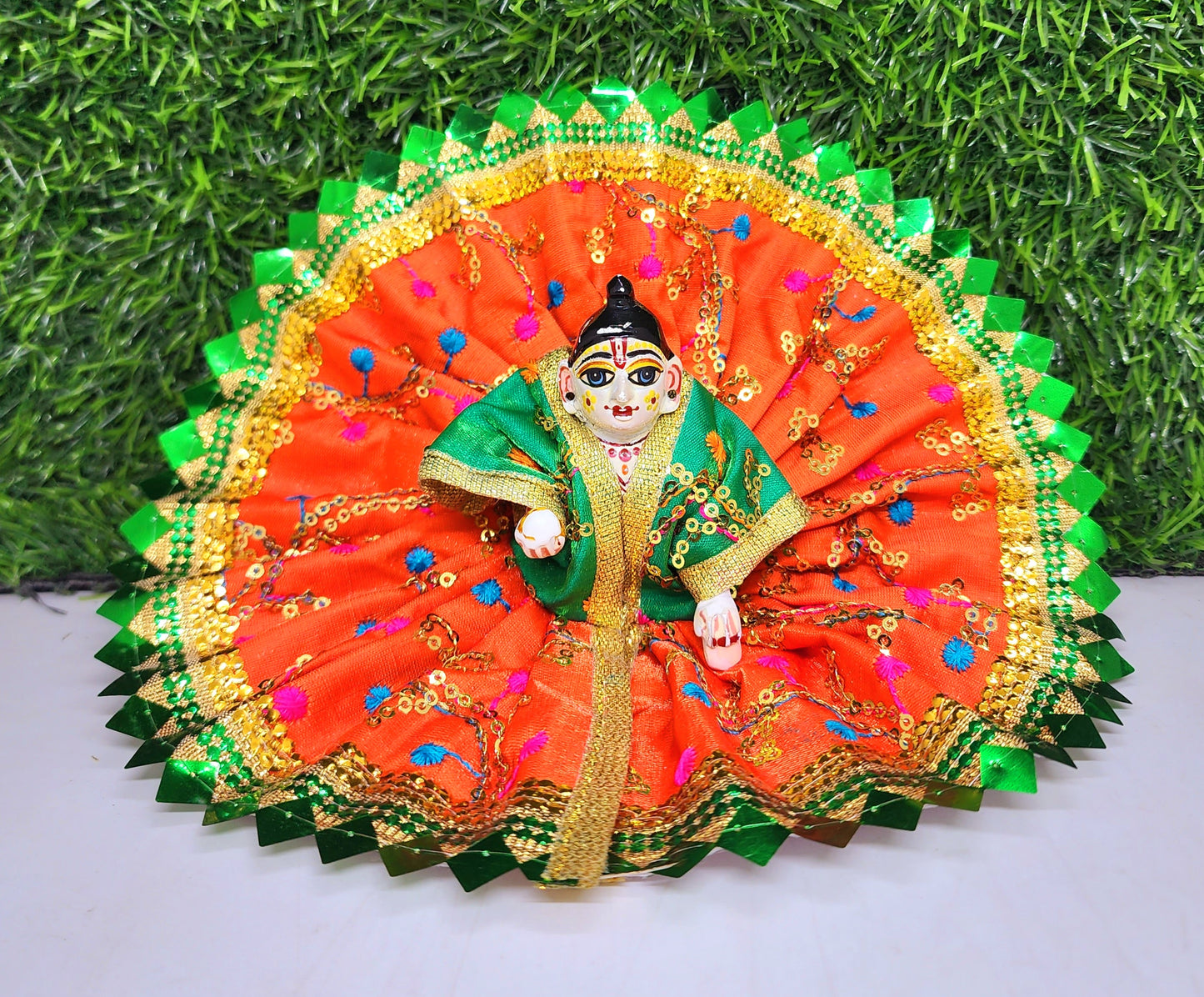 laddu gopal beautifull sitara design with lace fancy dress