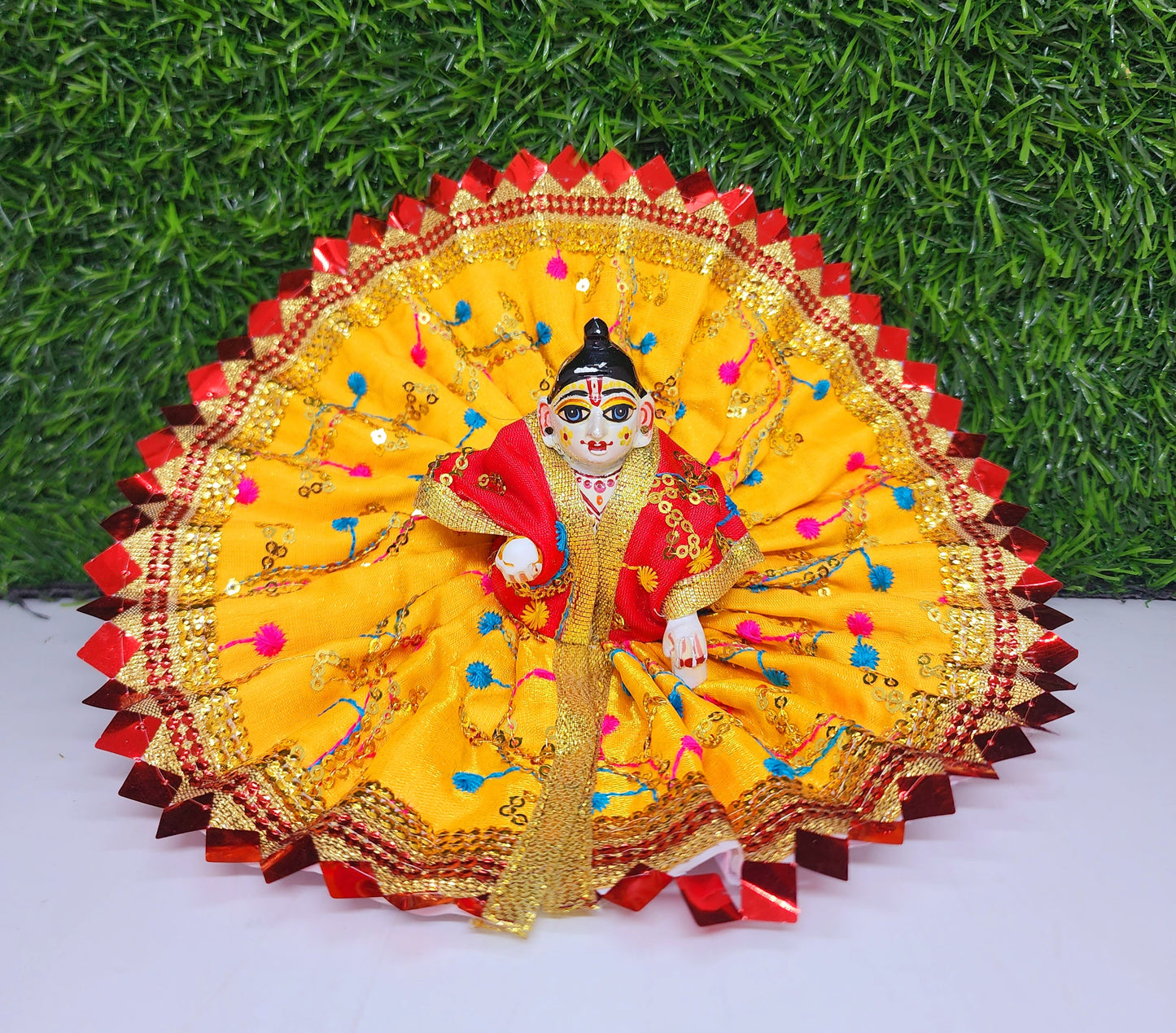 laddu gopal beautifull sitara design with lace fancy dress