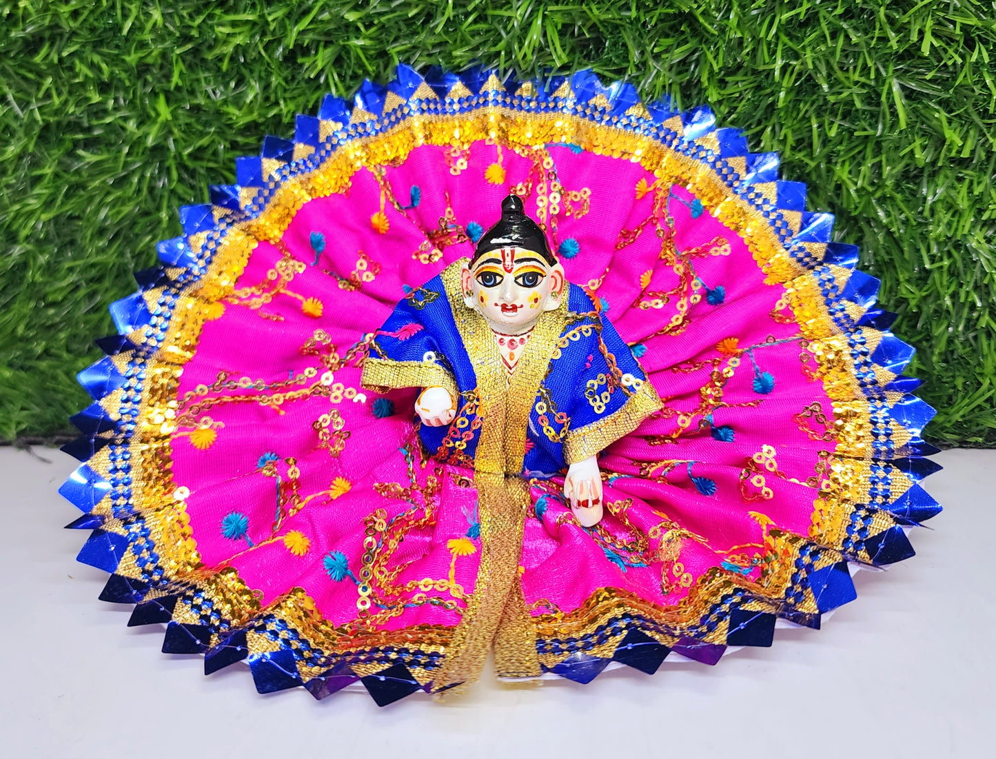 laddu gopal beautifull sitara design with lace fancy dress
