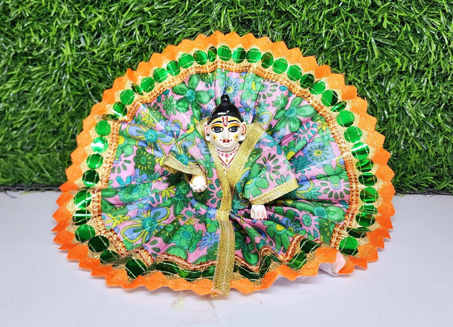 laddu gopal beautifull sitara design with lace fancy dress