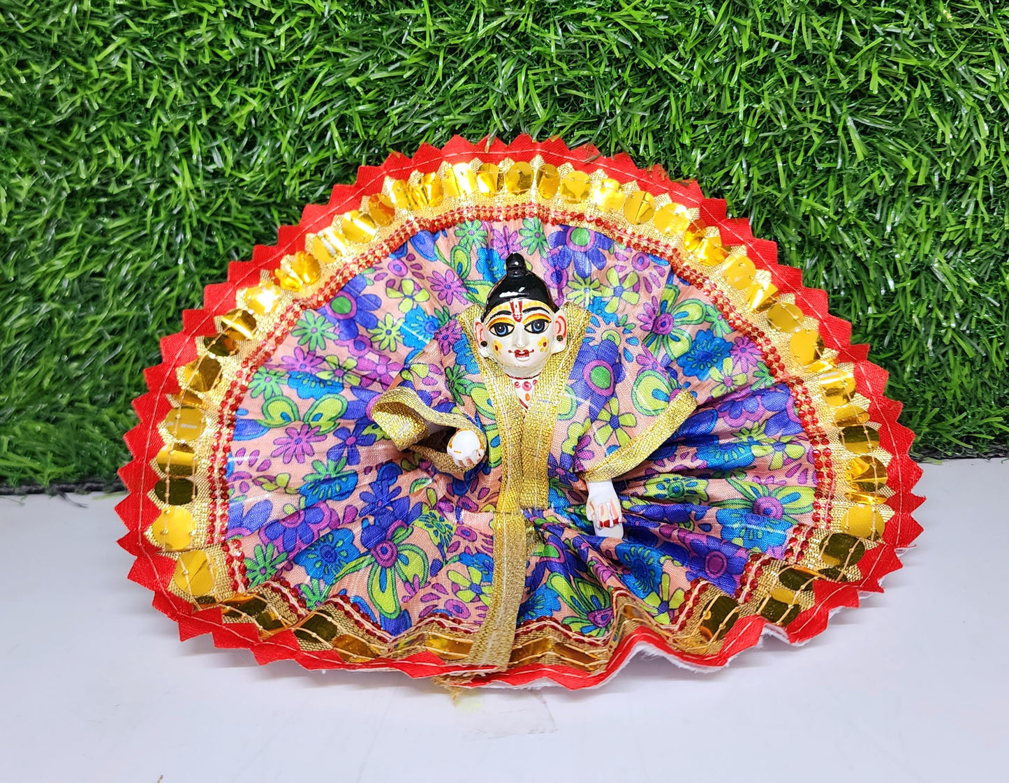 laddu gopal beautifull sitara design with lace fancy dress