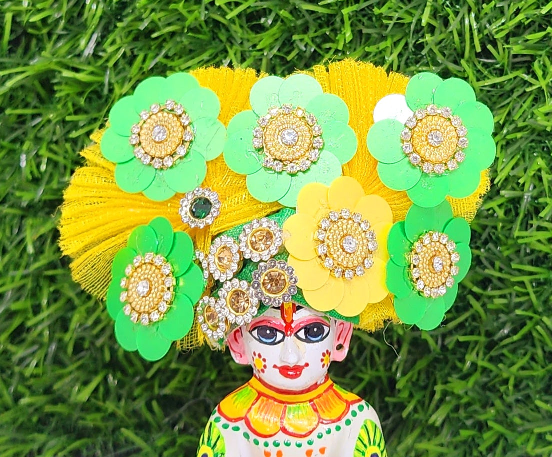 Green Yellow Double Frill Pagdi For Laddu Gopal Ji