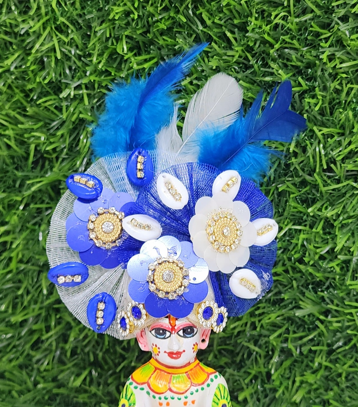 Blue White Feather Pagdi For Laddu Gopal Ji