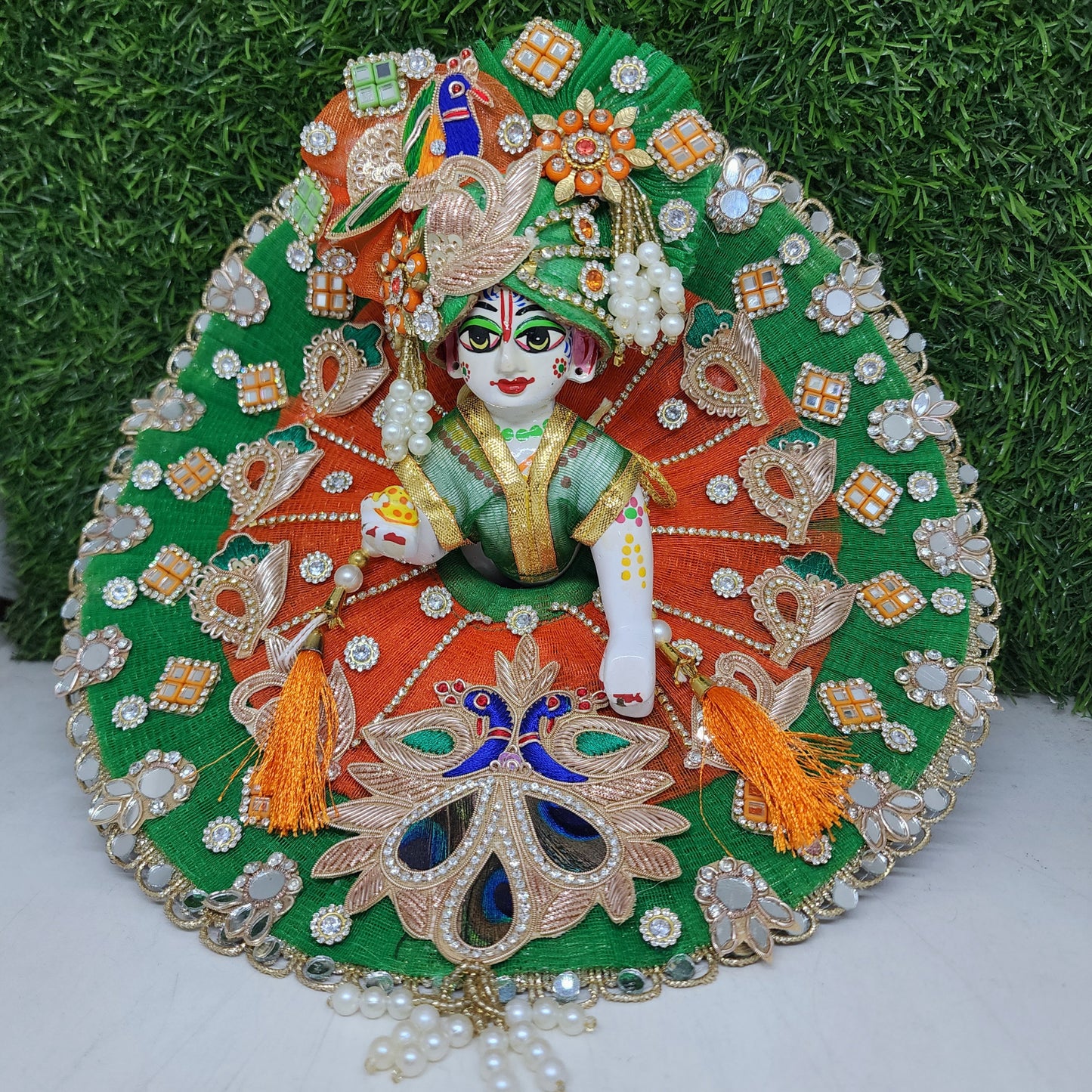 Green-Orange double frill dress for laddu gopal ji