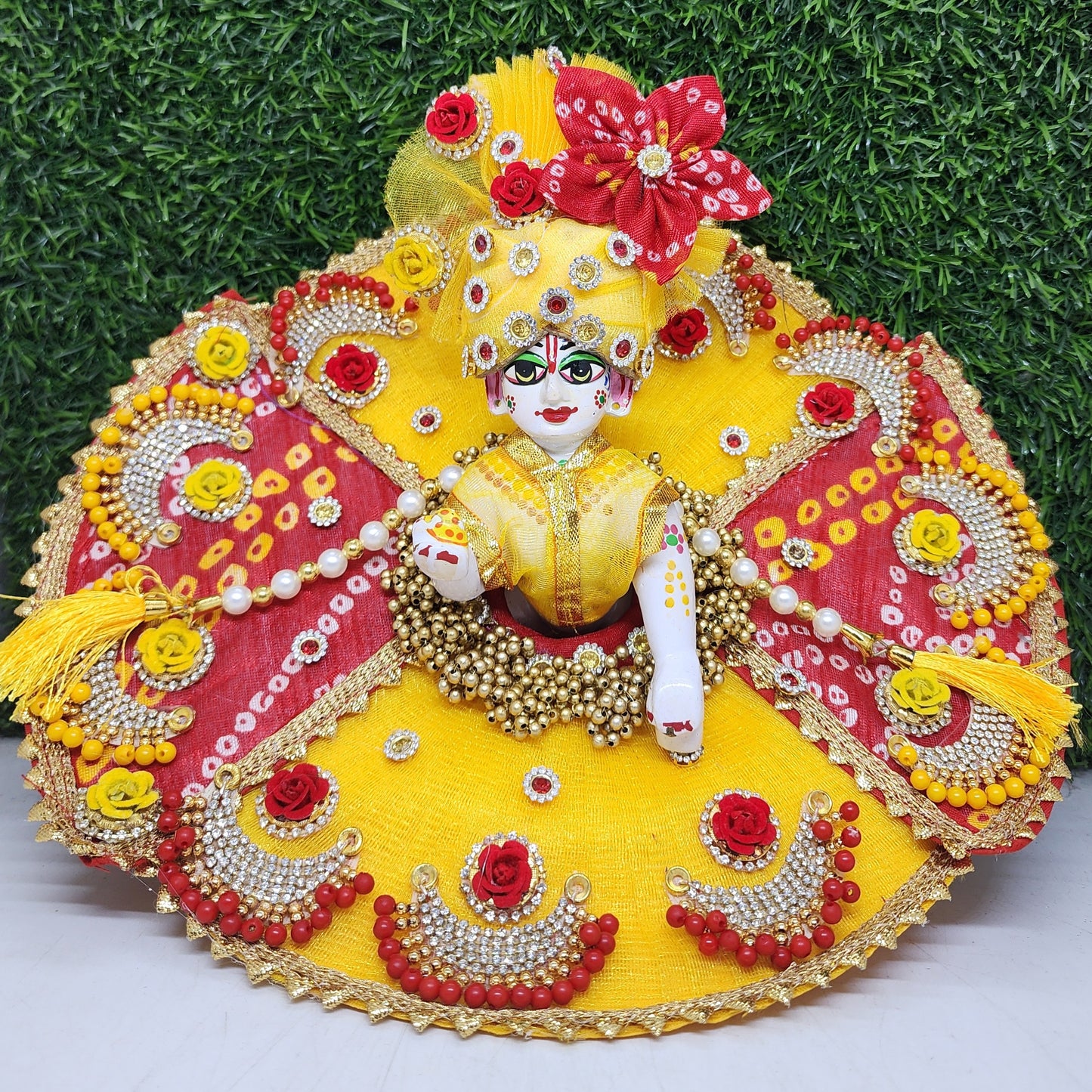 Janmashtami special red bhandej and yellow dress for laddu gopal ji