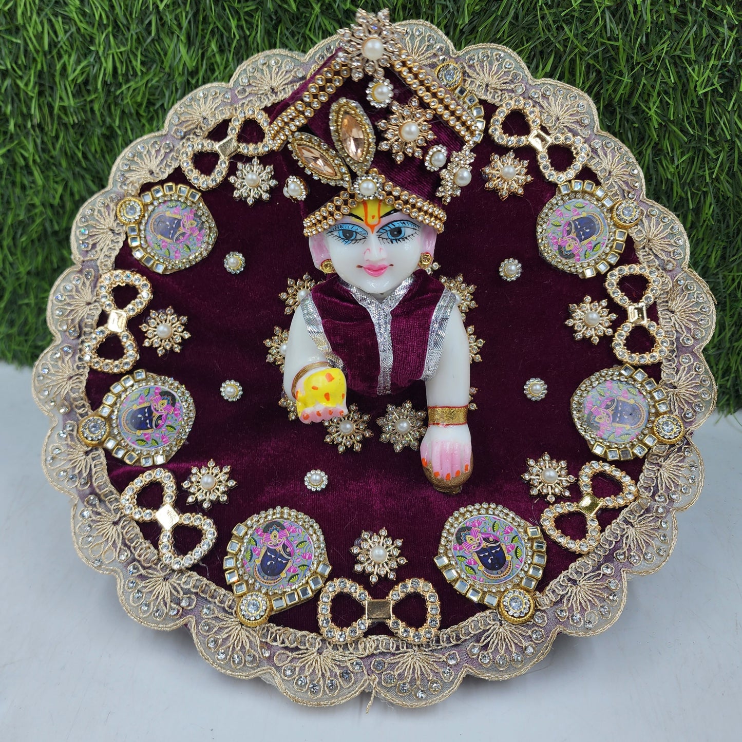 Wine Krishna patch Heavy Dress for Laddu Gopal Ji