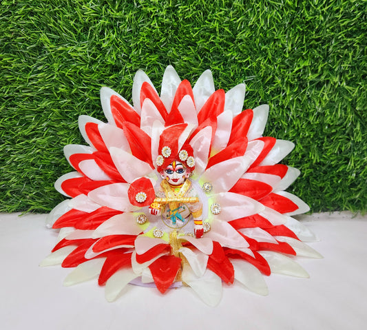 Laddu gopal Red White  Flower Dress with Pagdi And Bansuri