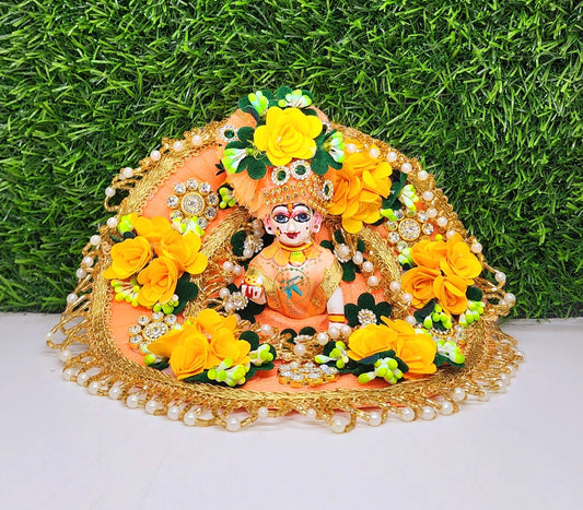 Peach Heavy Dress For Laddu Gopal Ji With Pagdi