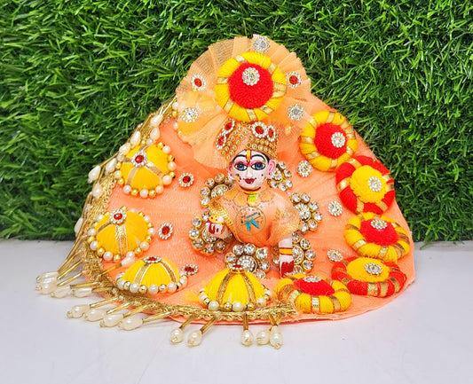 Peach Heavy Dress For Laddu Gopal Ji With Pagdi