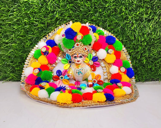 White Multicolor Heavy Dress For Laddu Gopal Ji With Pagdi