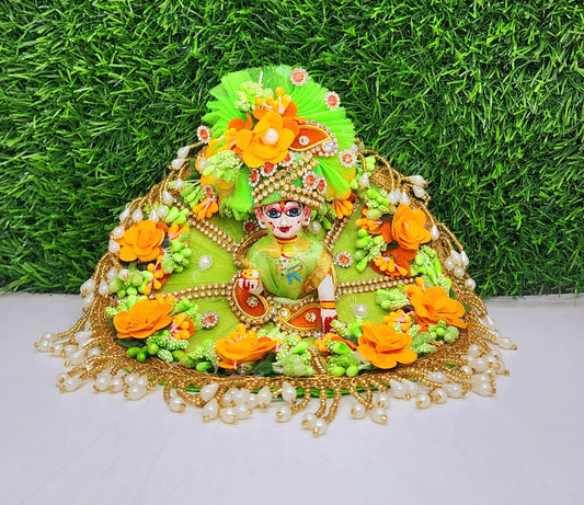 Light-Green Latkan Heavy Dress For Laddu Gopal Ji With Pagdi