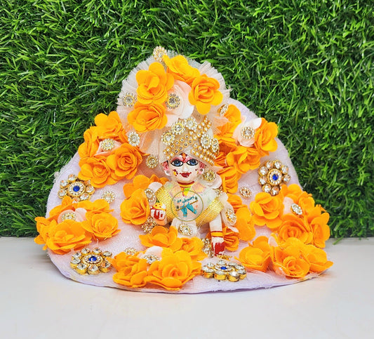 White Flower Heavy Dress For Laddu Gopal Ji With Pagdi