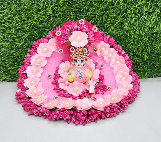 Baby Pink Heavy Dress For Laddu Gopal Ji With Pagdi