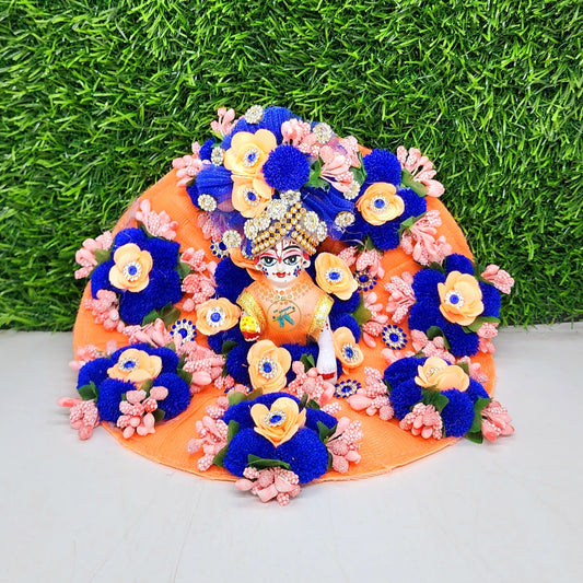 Peach Purple Flower Heavy Dress For Laddu Gopal Ji With Pagdi