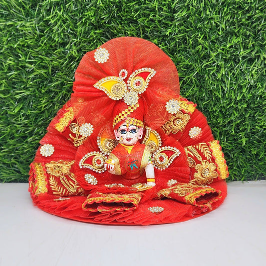 Red Peach Heavy Dress For Laddu Gopal Ji With Pagdi