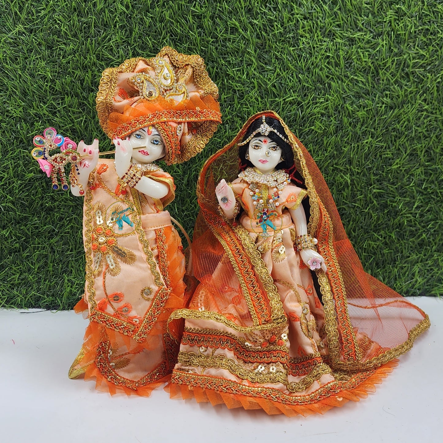 Peach and orange dress for Radha Krishna (Sizes are according to idol height)