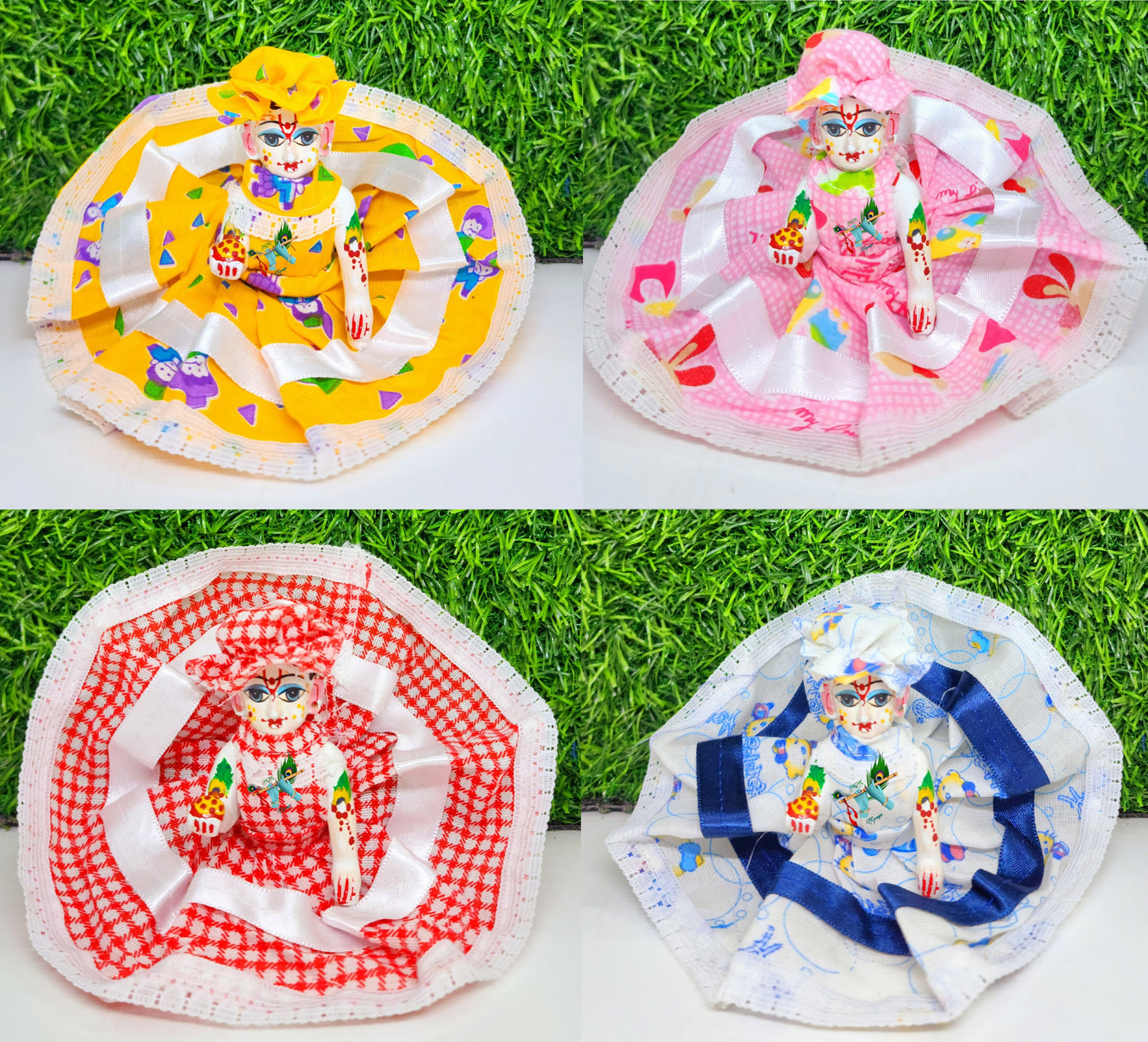laddu gopal ribbon cotton dress (PACK OF 4) (random print and colour)
