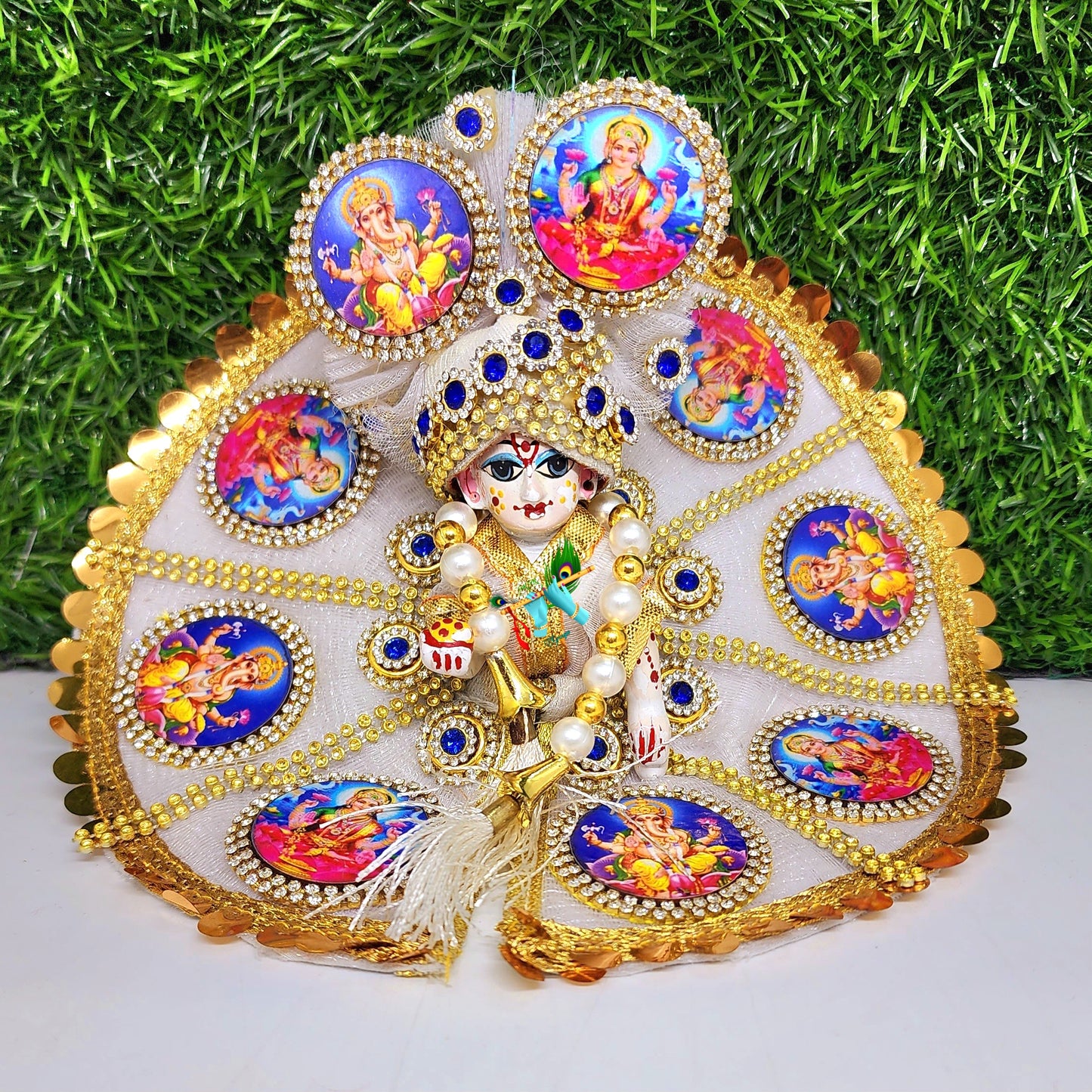 laddu gopal laxmi ganesh patch heavy dress with pagdi and patka