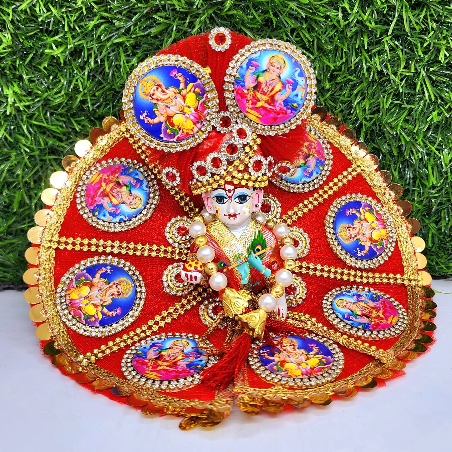 laddu gopal laxmi ganesh patch heavy dress with pagdi and patka