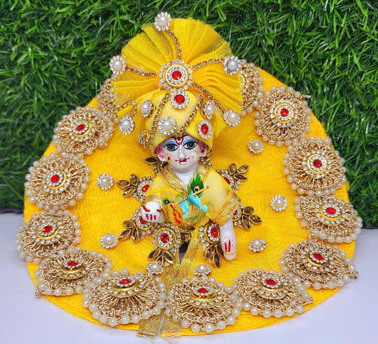 laddu gopal yellow matki heavy dress with pagdi