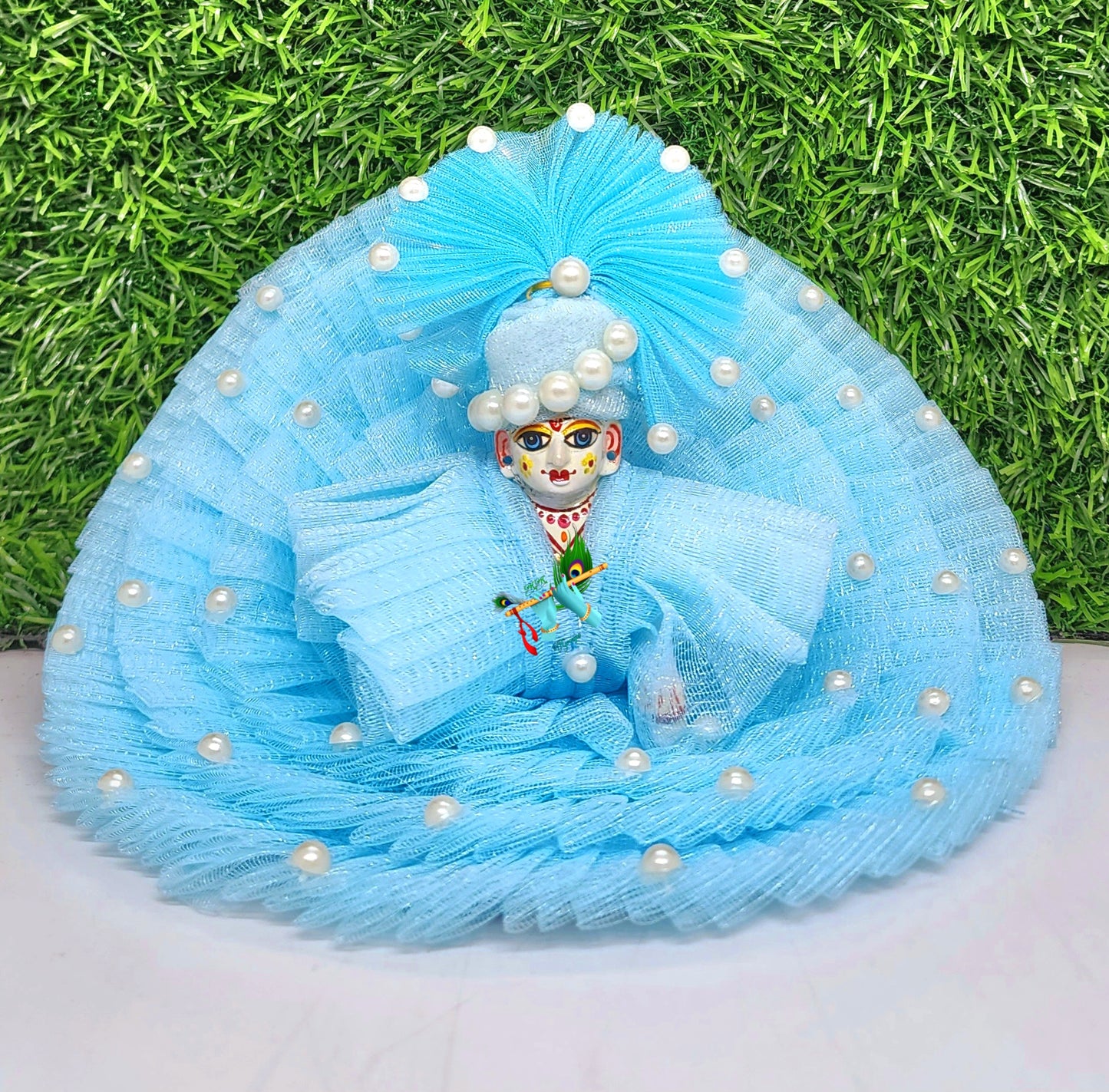 laddu gopal netfrill dresses with pagdi