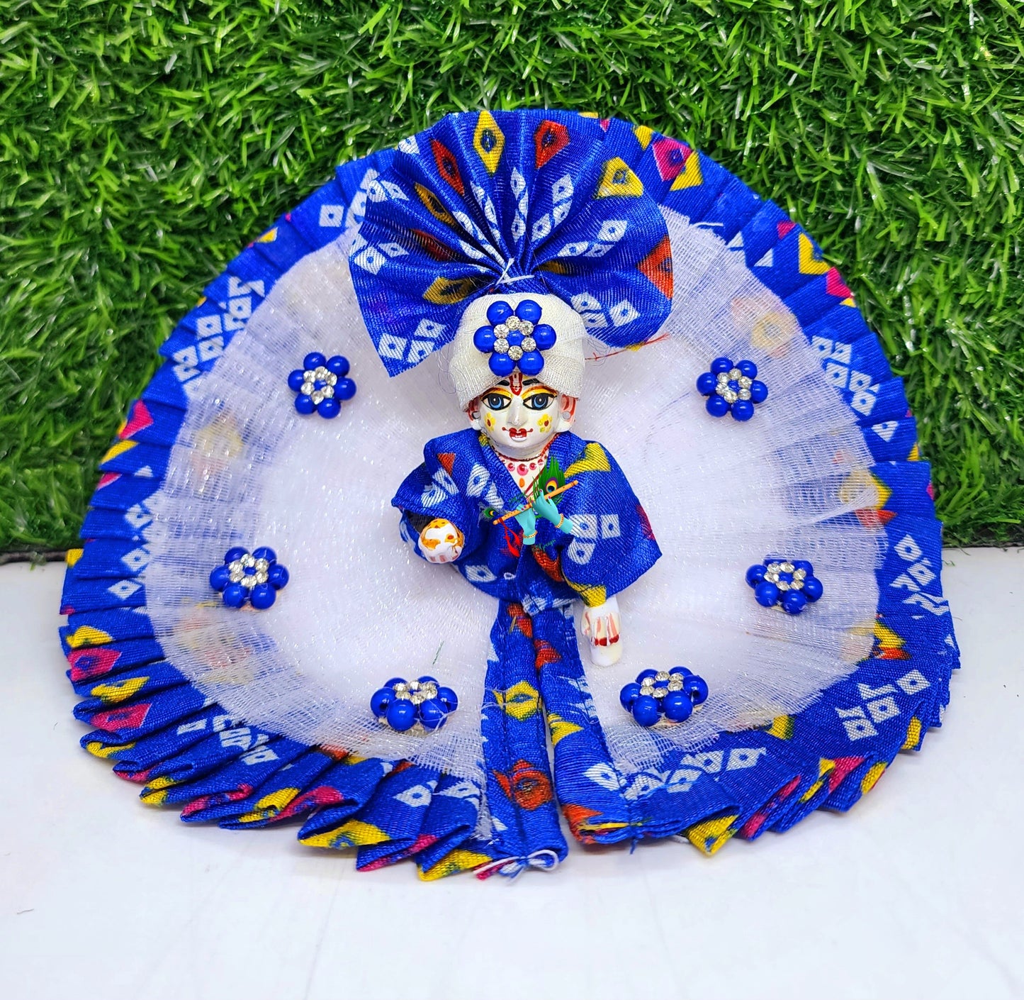 red bhandhej dress with pagdi for laddu gopal ji