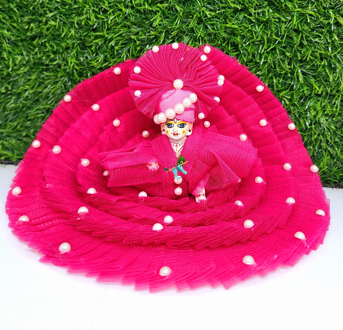 laddu gopal netfrill dresses with pagdi