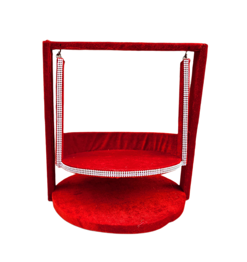 beautiful heavy wooden plain red jhula for laddu gopal ji