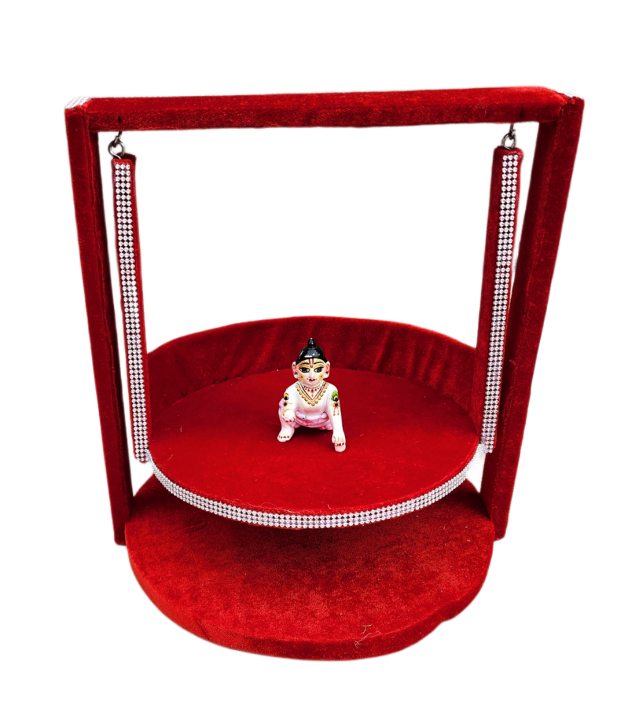 beautiful heavy wooden plain red jhula for laddu gopal ji