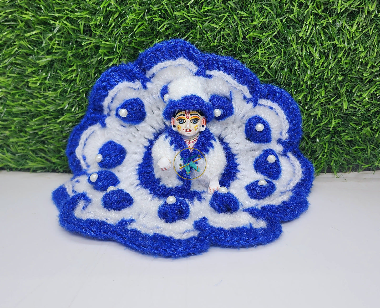 White Blue Desinger Woolen Dress For laddu gopal ji