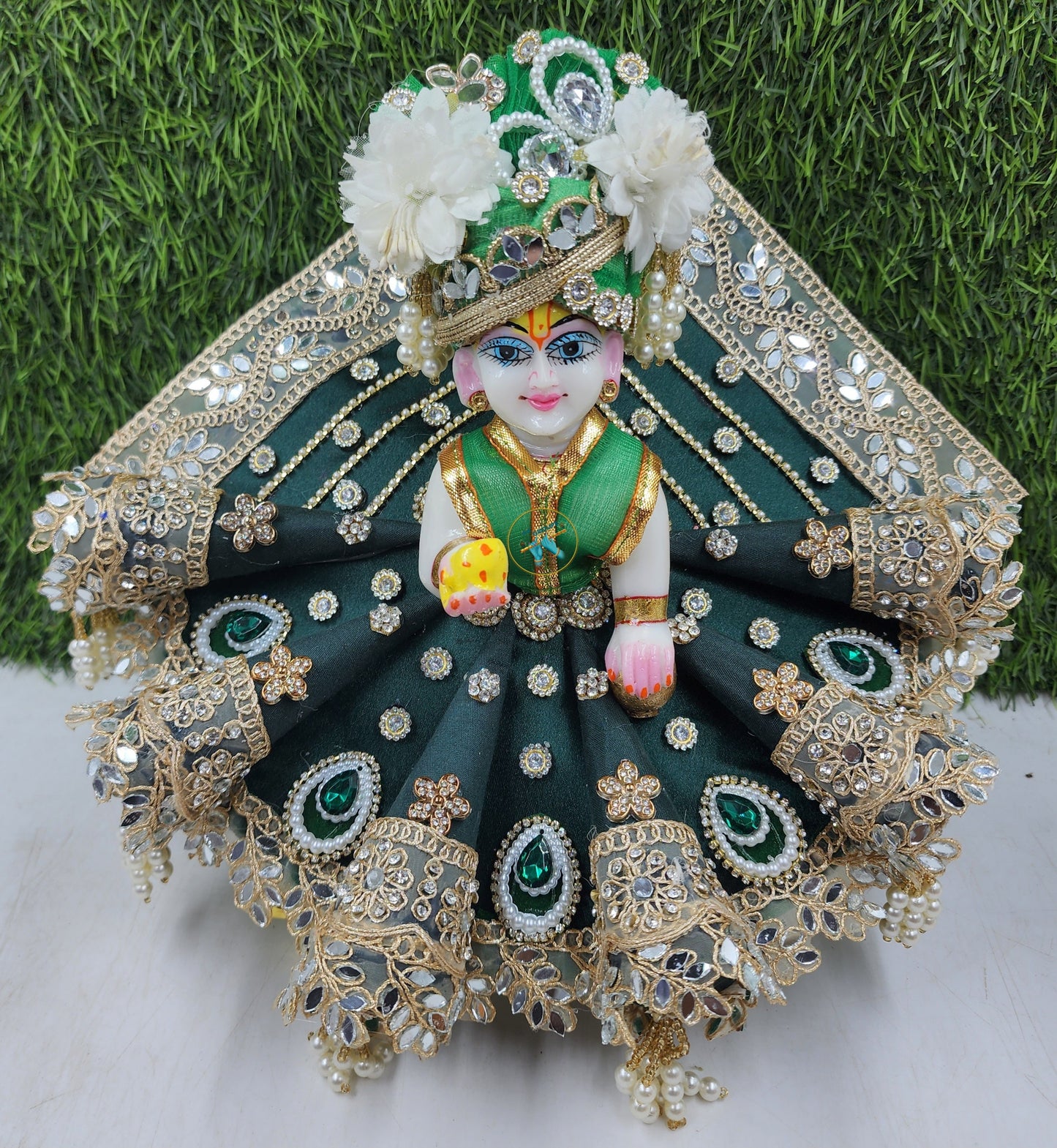 Darkgreen Festive Special Heavy Dress for Laddu Gopal Ji