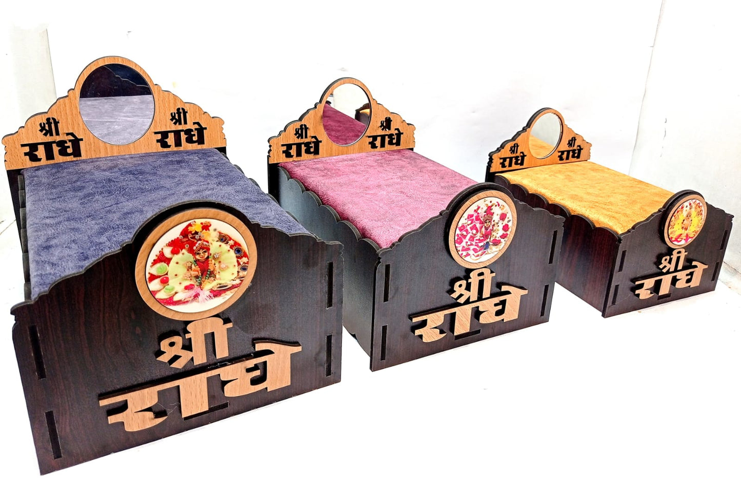 mirror and sticker unique design bed for laddu gopal ji