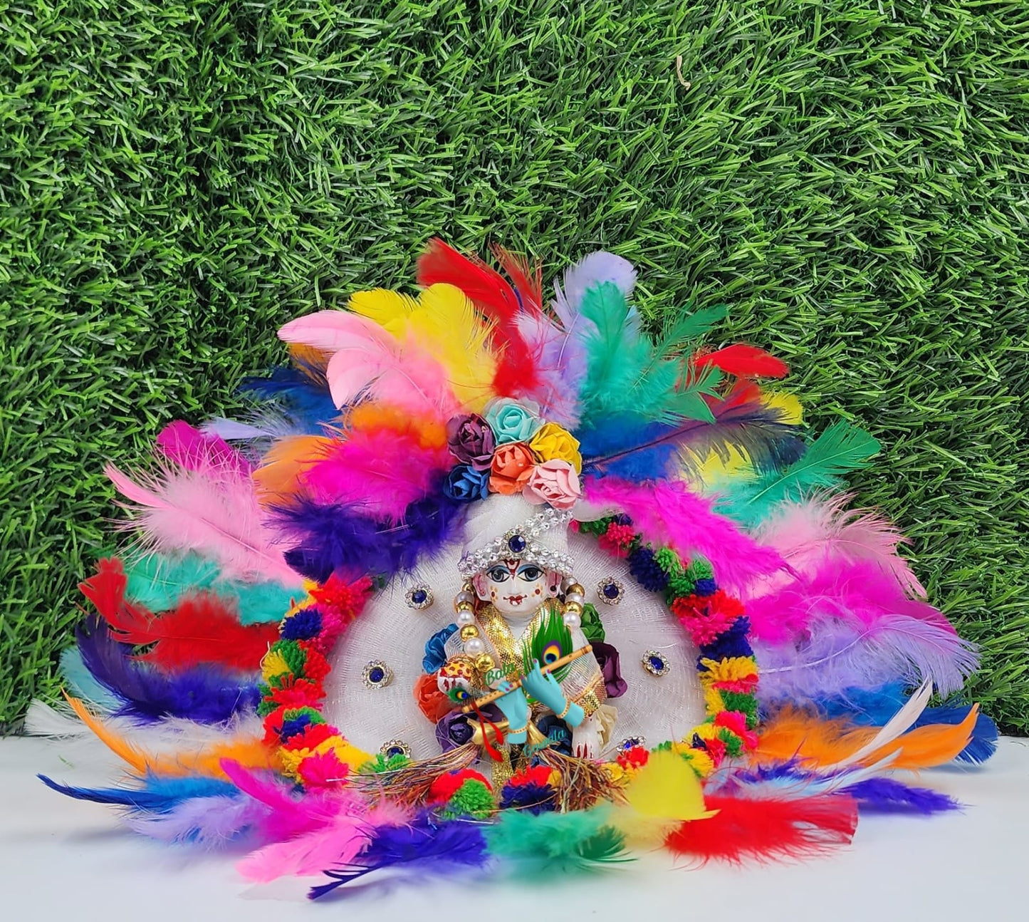 feather holi dress for laddugopal ji with pagdi