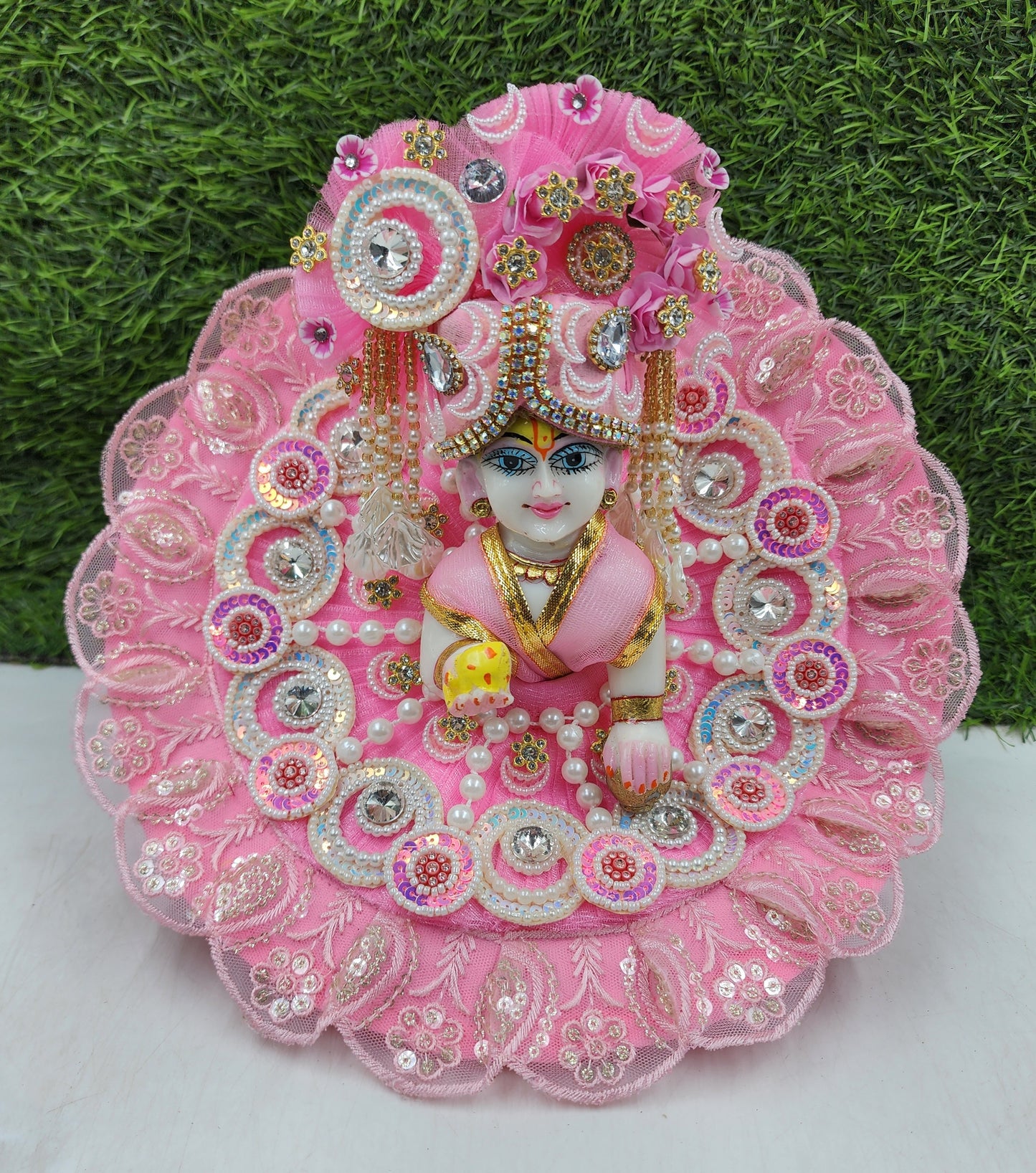 Janmashtami Special Baby Pink white heavy dress for laddu gopal ji