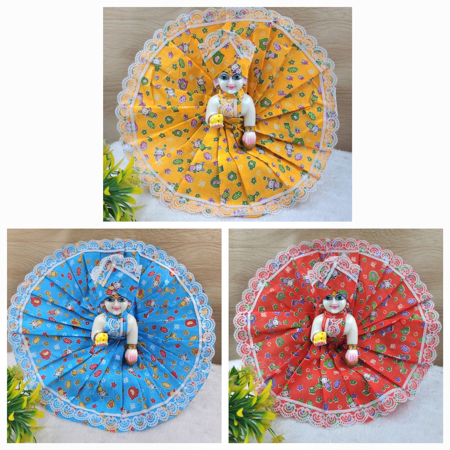 Summer special Teddy print cotton dress with chiken lace (pack of 3) random colour