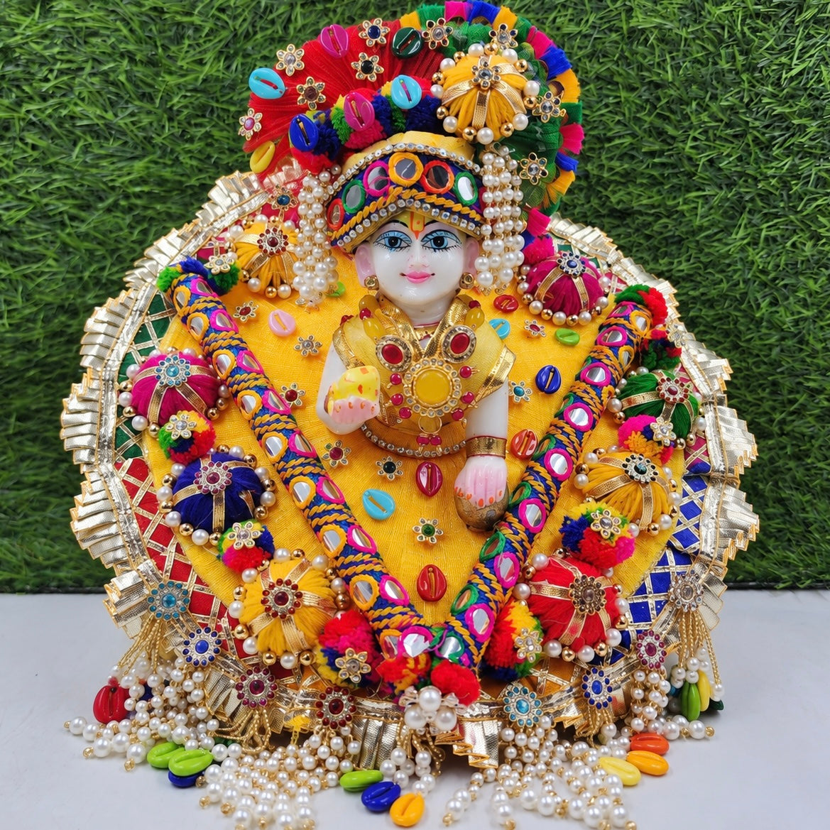 Yellow Multi Dandiya Navratri special heavy dress for laddu gopal ji
