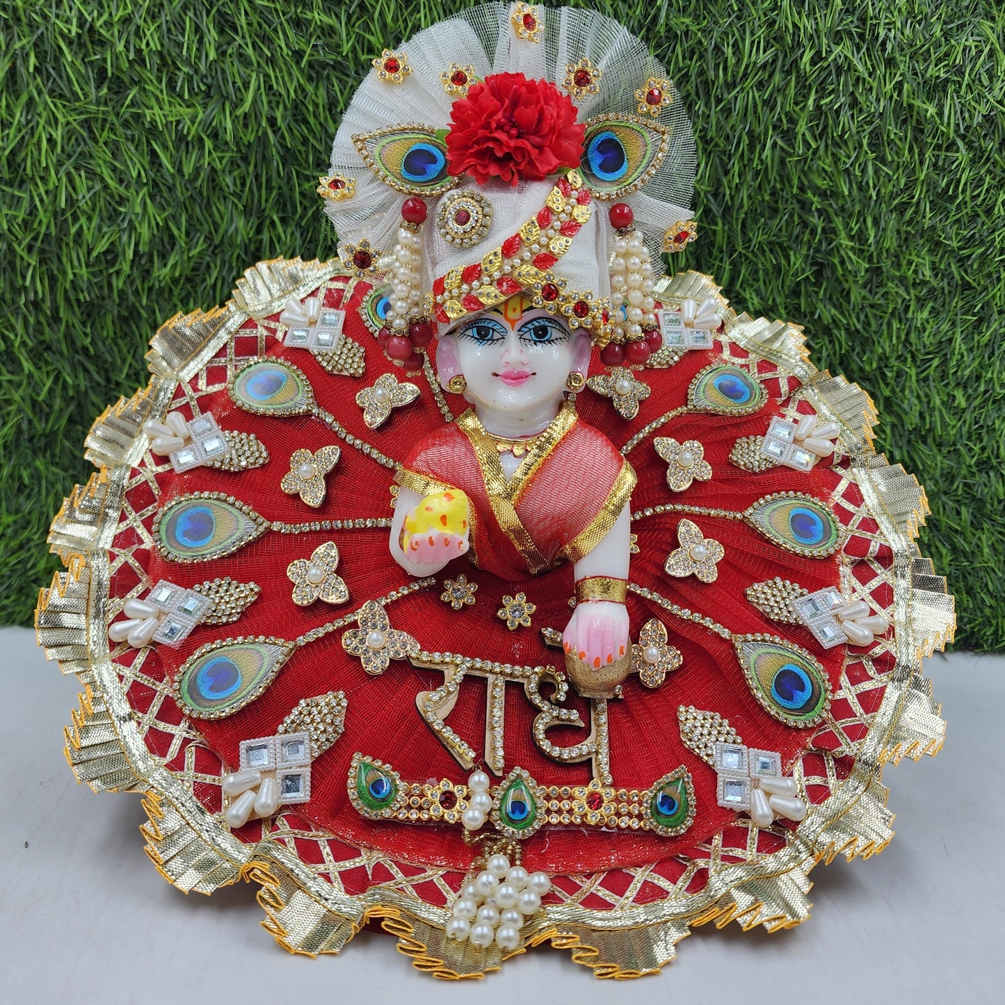 Red Radhe Heavy Dress for Laddu Gopal Ji
