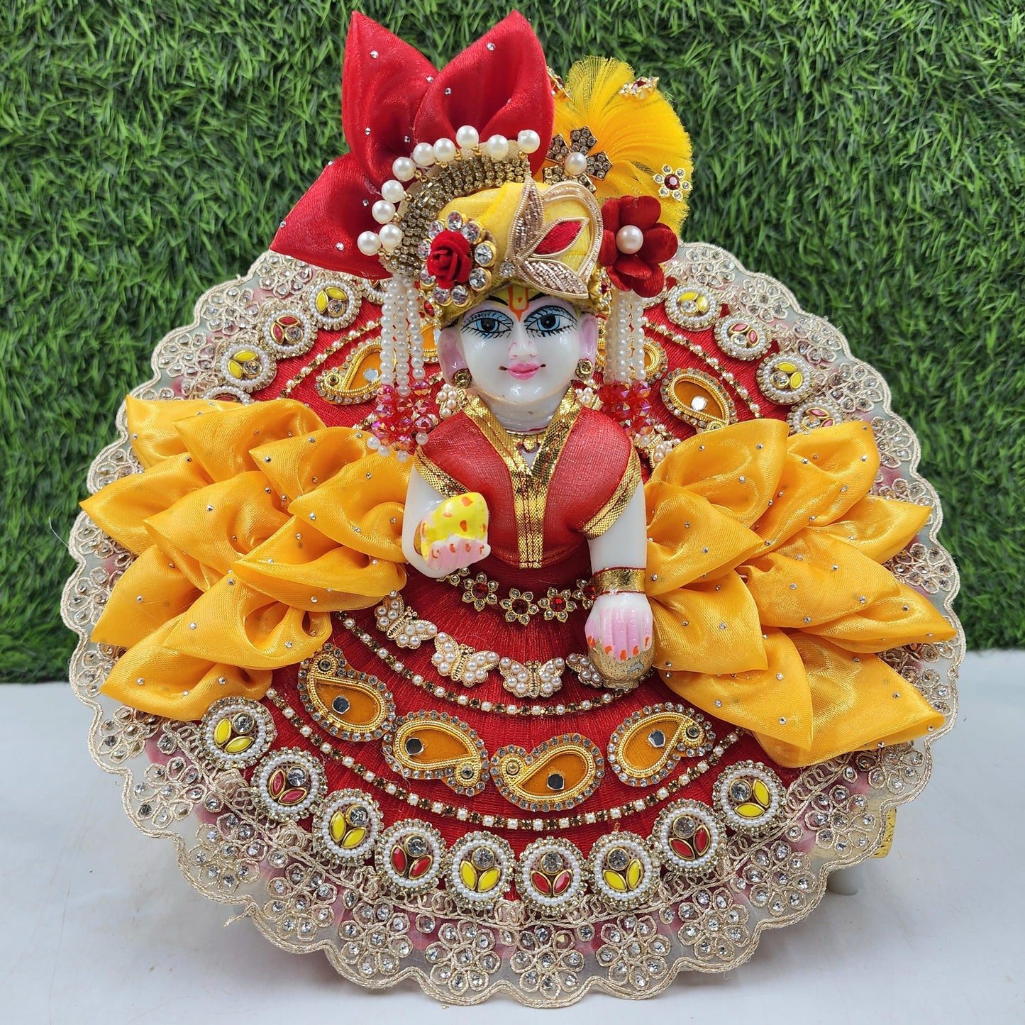 Red yellow Patti heavy dress for laddu gopal ji