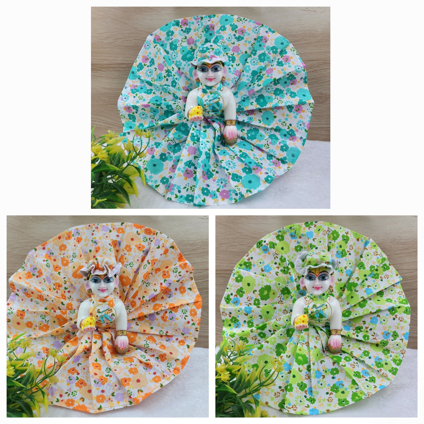 Flower prints cotton dress (pack of 3) for laddu gopal ji Random colour and prints
