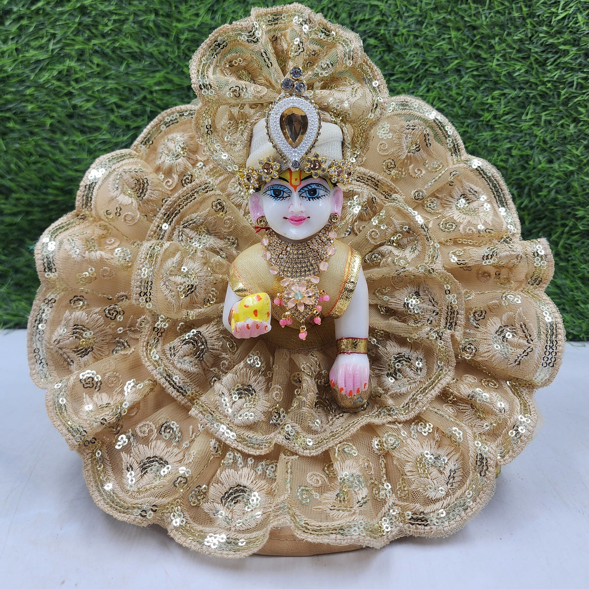 Beautiful Cream heavy lace dress for laddu gopal ji