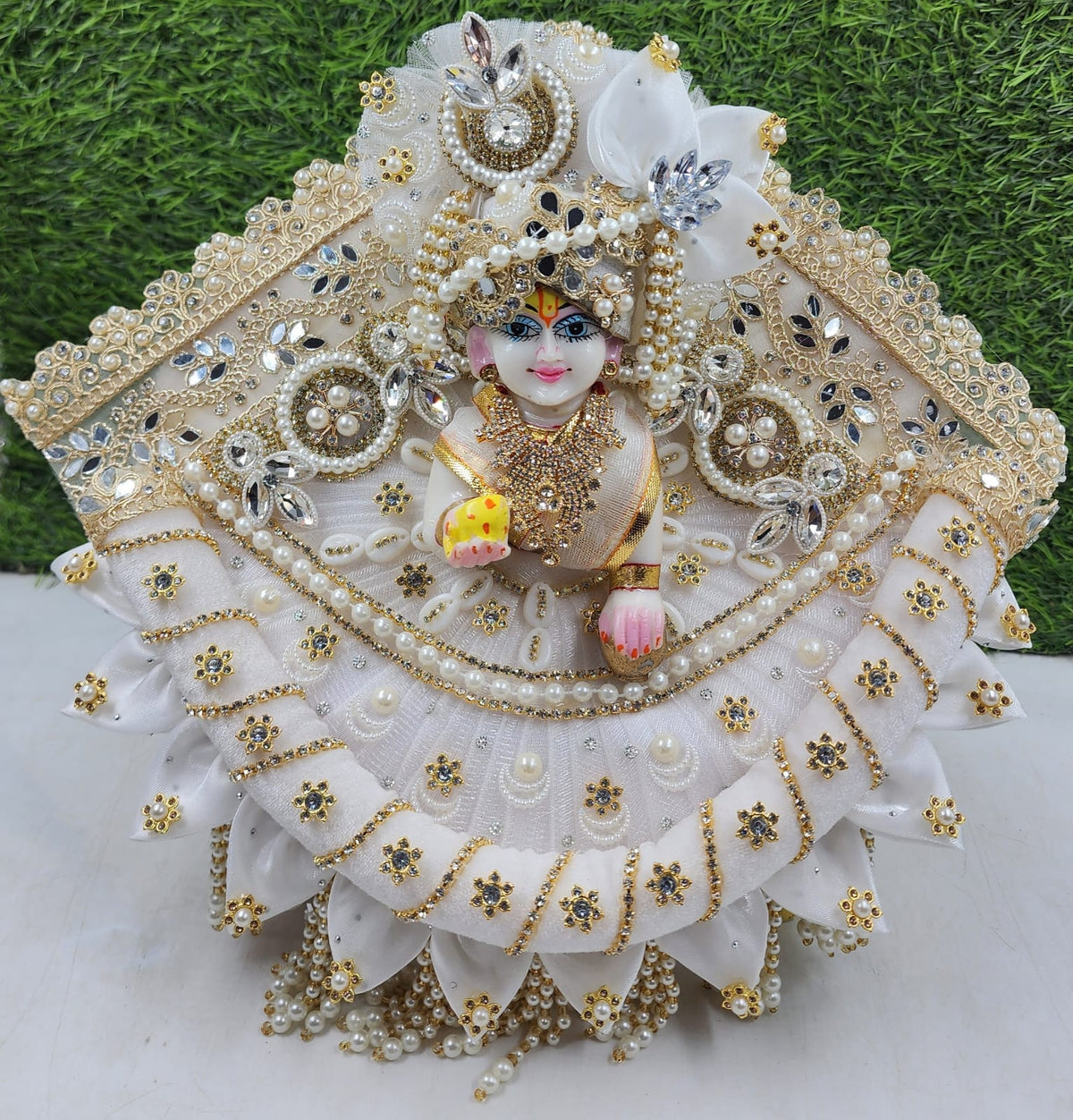 White half Chand Sharad Purnima Special heavy dress for laddu gopal ji