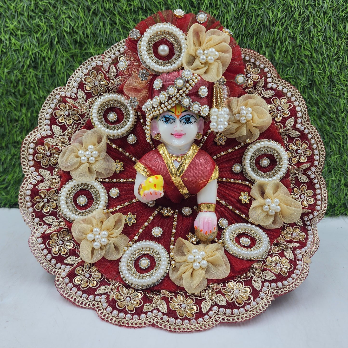 Mehroon golden flower heavy dress for laddu gopal ji