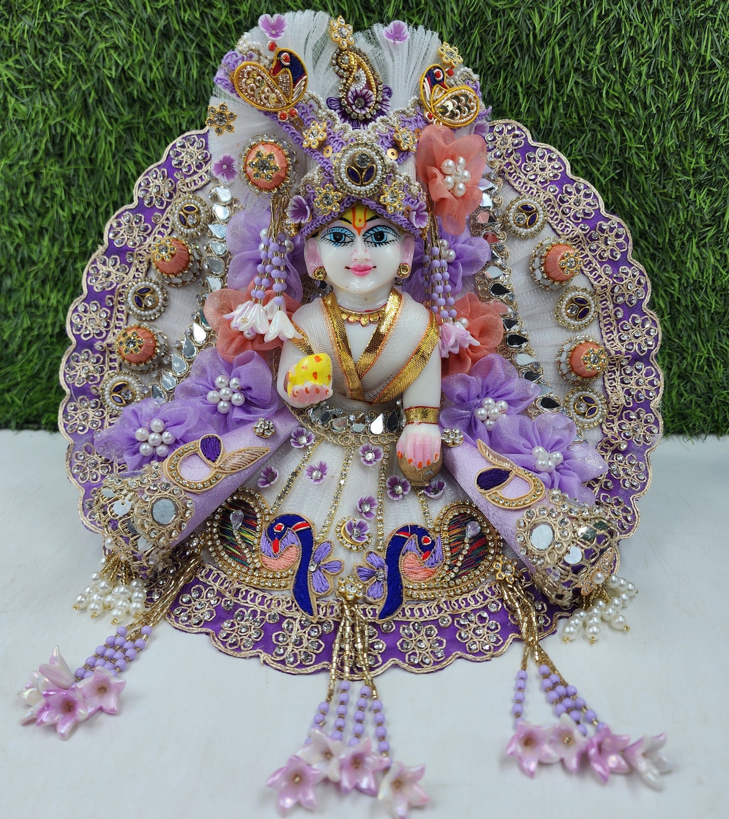 Lavender Peach Mor heavy dress for laddu gopal ji