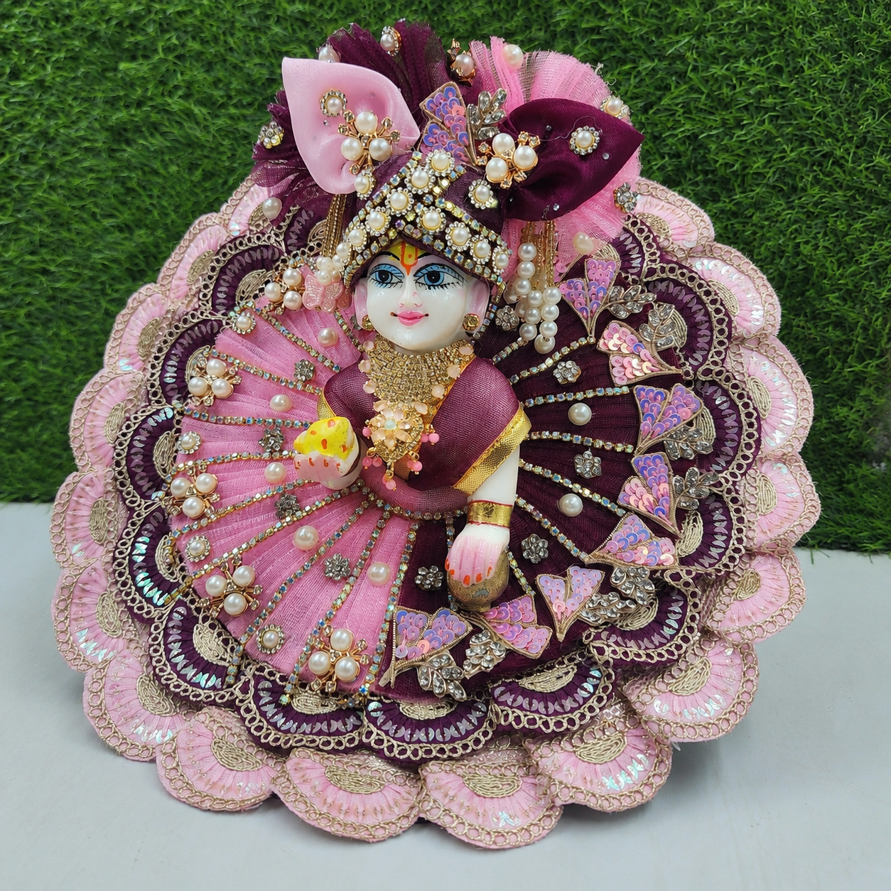 Janmashtami Special Baby pink -Wine heavy dress for laddu gopal ji